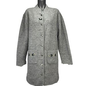 PENMANS Vintage 100% Boiled Wool Long Cardigan Embroidered Gray Sweater L